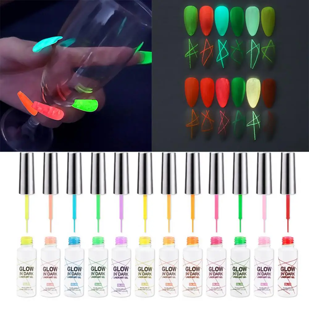 12Pcs Excellent Nail Painting Gel  No Odor Easy to Apply Nail Liquid Gel  Night Luminous Nail Art Gel Soak Off Gel Varnish