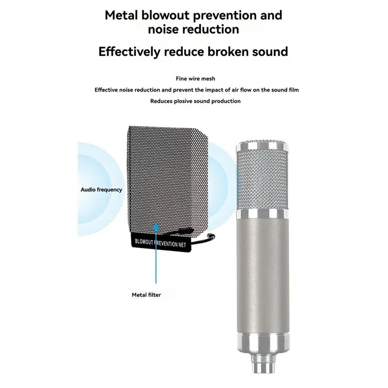AEF7-Professional Metal Microphone  Filter Shield Blowout Preventer Net Windproof Anti Noise Net Cover