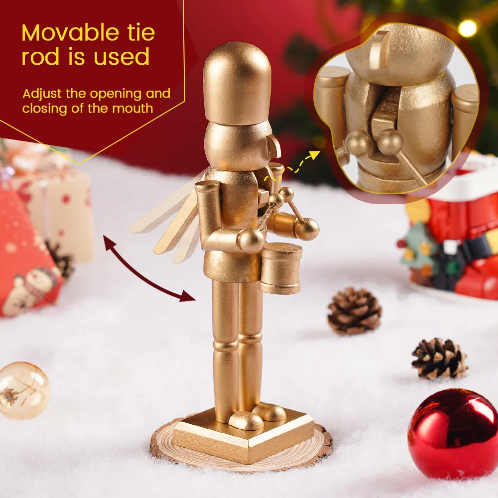 Weihnachts-Nussknacker aus Holz, goldener König, Schlagzeuger, Soldat, kreatives Kunsthandwerk, Weihnachtsgeschenk, Tischdekoration, Vintage-Figuren, Ornament, Heimdekoration – Detail 10