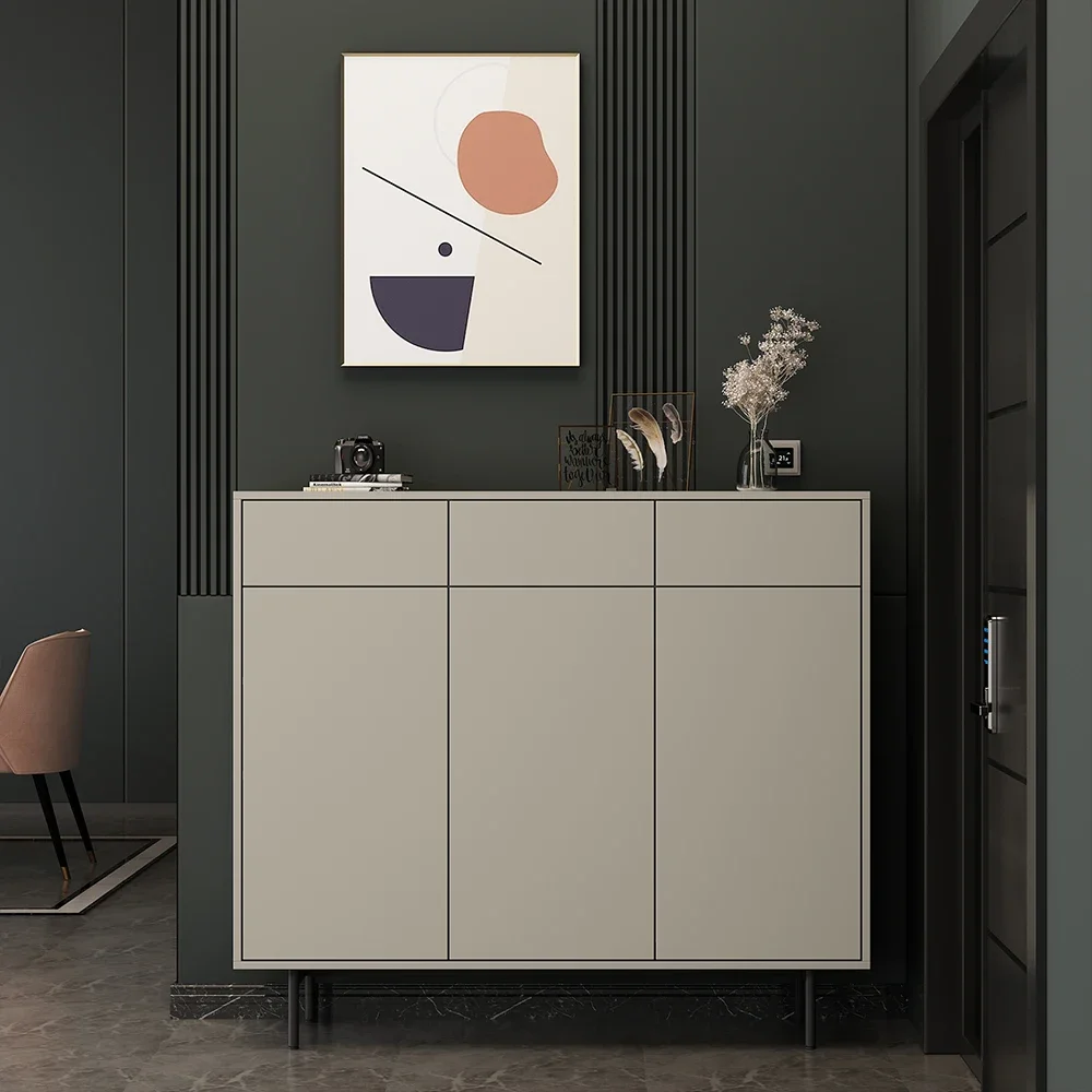 Simple modern shoe cabinet, minimalist champagne gray partition entryway cabinet, foyer cabinet