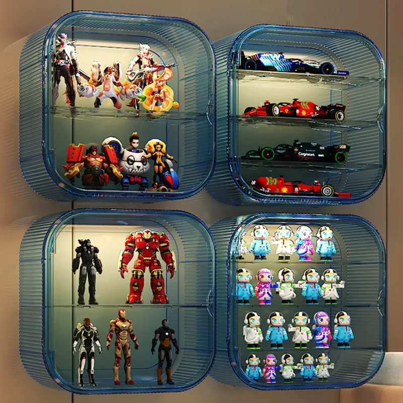 Wall-mounted Clear Home Bin Plastic PET ABS Toy Doll Anime Figure Display Storage Container Shelve Blind Box Showcase Organizer