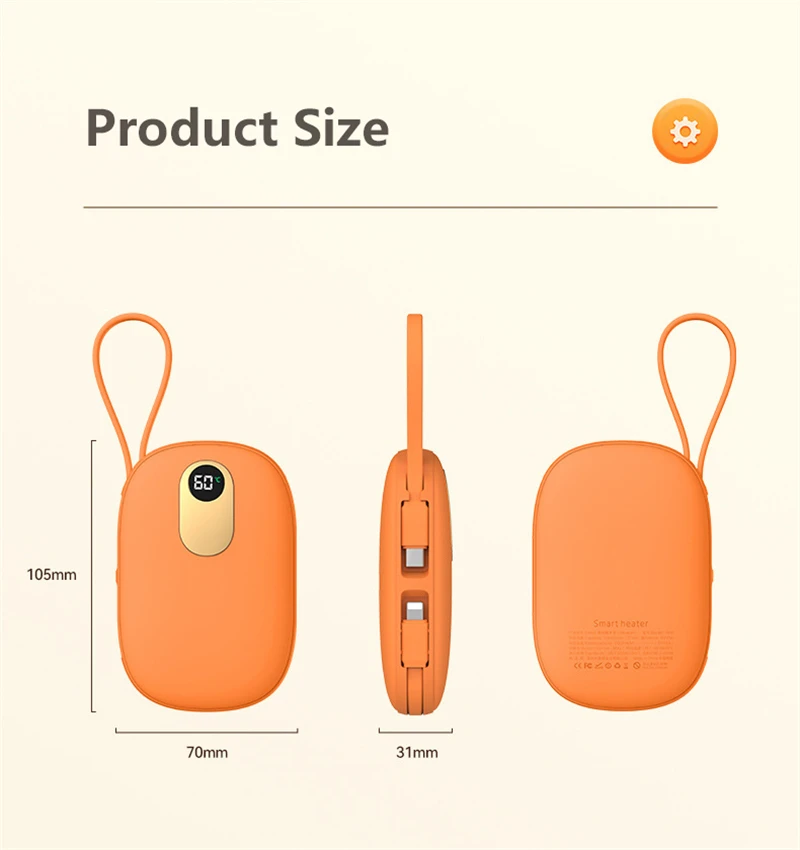 10000mAh Hand Warmer Power Bank with Cable Portable Charger for iphone 17 Samsung Xiaomi Huawei Powerbank External Battery Pack view 6