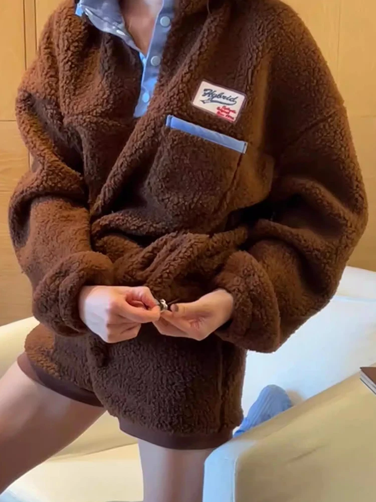 Suda de Piel de Cordero con Cuello Alto Vintage para Otoño e Invierno, Suda Informal Hoada para Mujer con Diseño de...