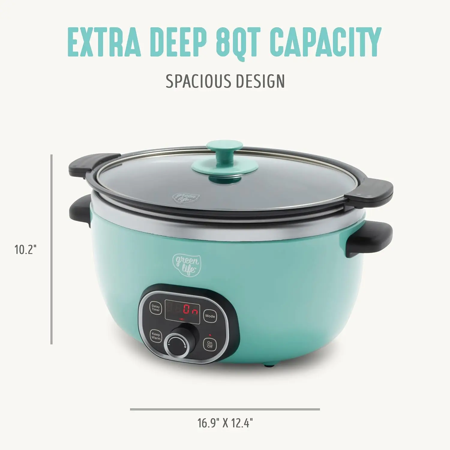 8QT Programmable Slow Cooker with Non-Toxic PFAS-Free Ceramic Nonstick Removable Insert, Keep Warm Setting, Family-Friendly, Sto