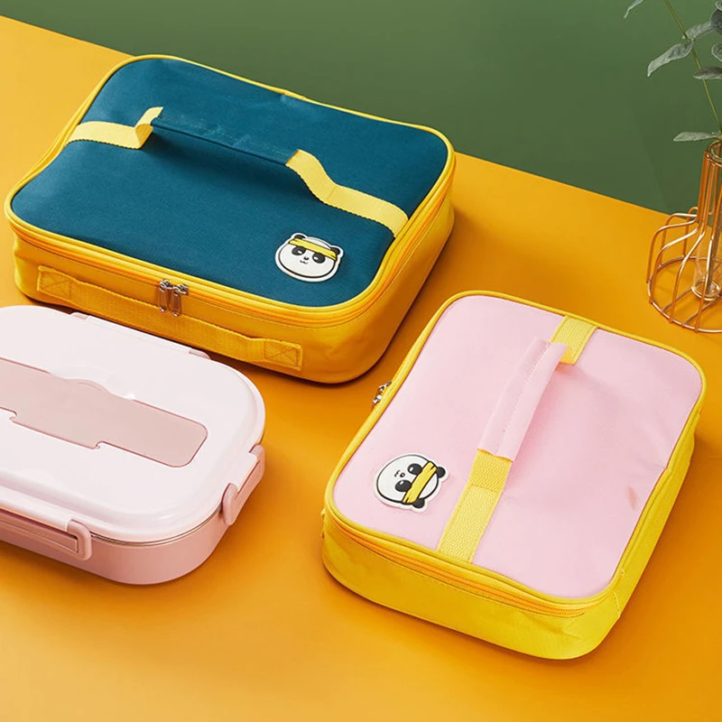 Double Handle Lunch Box Food Thermal Bag Thicken Oxford Cloth Square Bento Picnic Pouch Large Capacity Dinner Container Handbags