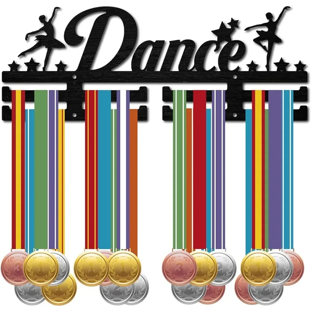 Wood Medal Holder Dance Dancer Medals Hanger Display Stand Black Wall Mount Hanging for Home Badge 2 Lines Over 20 Medals