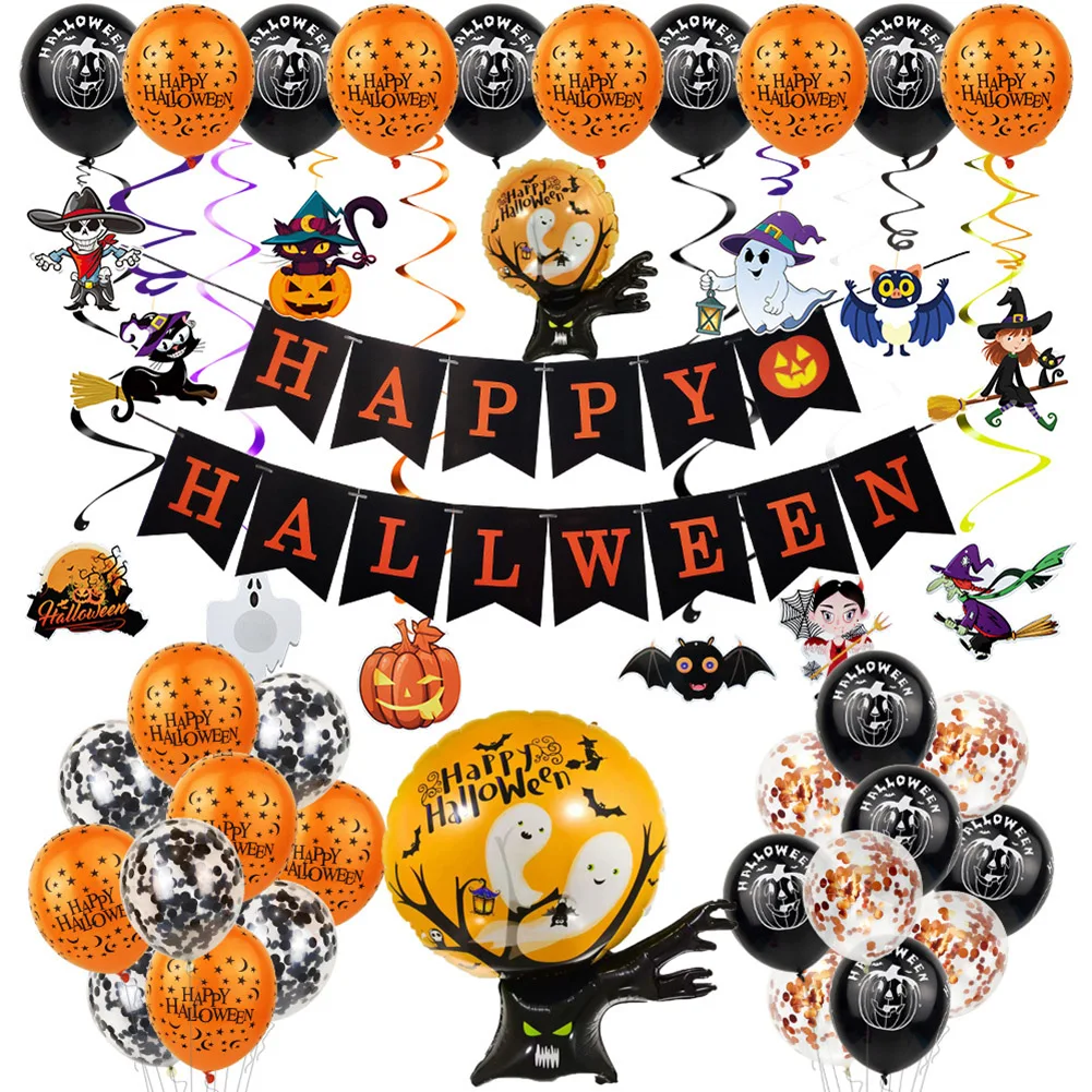 Happy Halloween Banners Balloons Hanging Cards Inflatable Props Set Halloween Inflatables Indoor Decorations for Halloween Bar