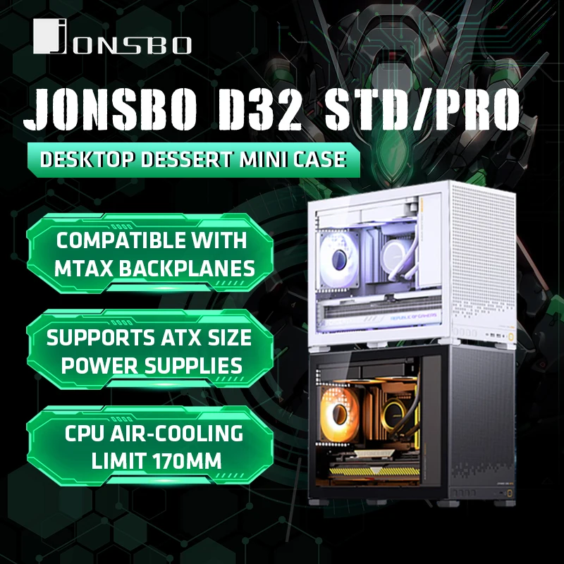 

JONSBO D32 PRO Rear Plug Motherboard Desktop PC MATX Gaming Side-Transparent Office Business Case ATX Power 240 Liquid Cooling