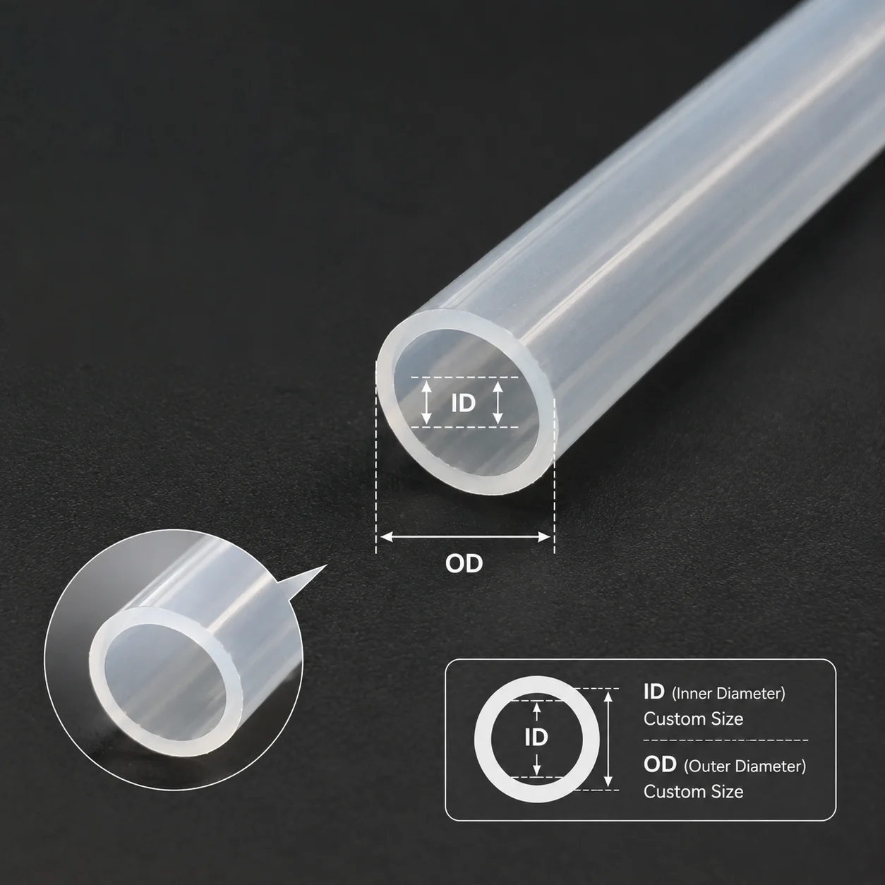PTFE Tube Insulated Rigid Conduit Heat&Chemical & Corrosion Resistant Non‑Stick Transparent PTFE Insulated Tubing ID 0.8mm‑12mm
