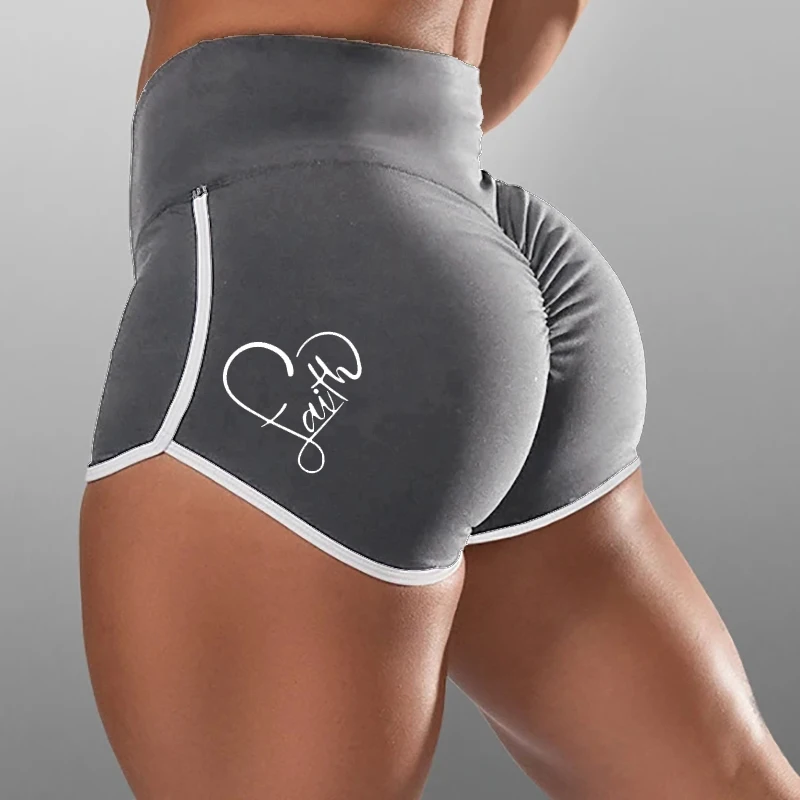 

Women Plus Size Workout Sport Shorts High Waist Ruched Scrunch Booty Skinny shorts Letters Heart Print Butt Push Up Leggings