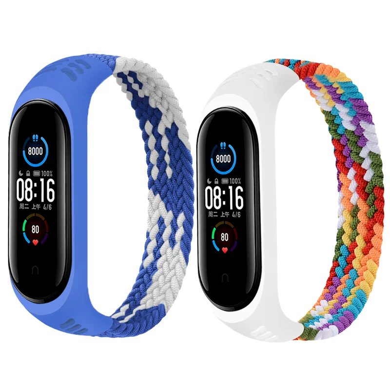 Arco-íris Braid Nylon Pulseira para Xiaomi, Pulseira Confortável, Mi Band 6, 5, 4, 3, Smartwatch, Moda