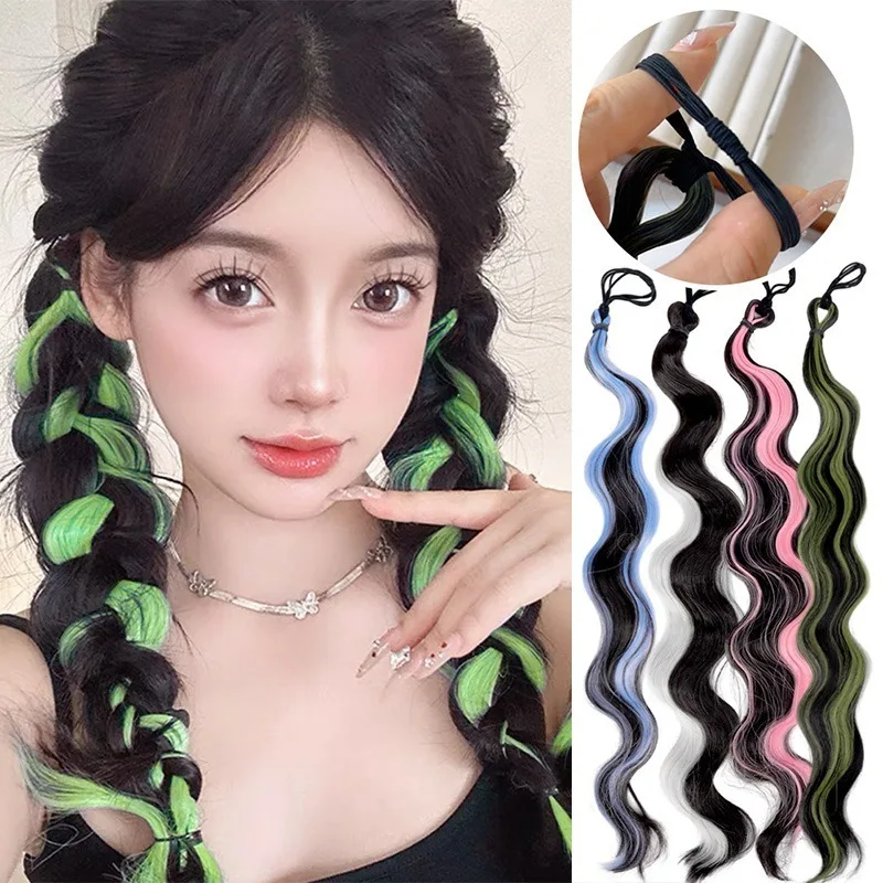 Y2K Ponytail Headband Dopamine Fried Dough Twists Braid Wig High Elastic Band Hairpieces for Women Scrunchies Hair Accessories