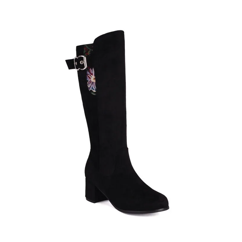 Shoes for Women New Winter Women's Boots Western Cowboy Knee High Boots Belt Buckle Middle Heels Boots Woman Zapatos WSH5011