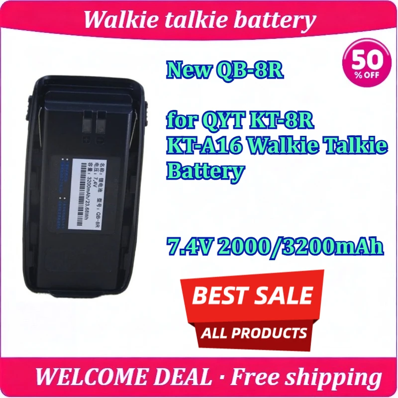 New QB-8R for QYT KT-8R KT-A16 Walkie Talkie Battery 7.4V 2000/3200mAh Replacement High Capacity Long Endurance Lithium Battery