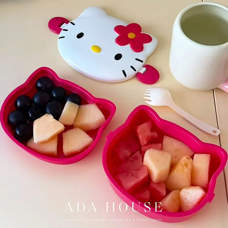 Cute Hello Kitty Shaped Lunch Box Portable Cartoon Bento Box With Spoon Fork Snack Food Storage Container Birthday Present view 2