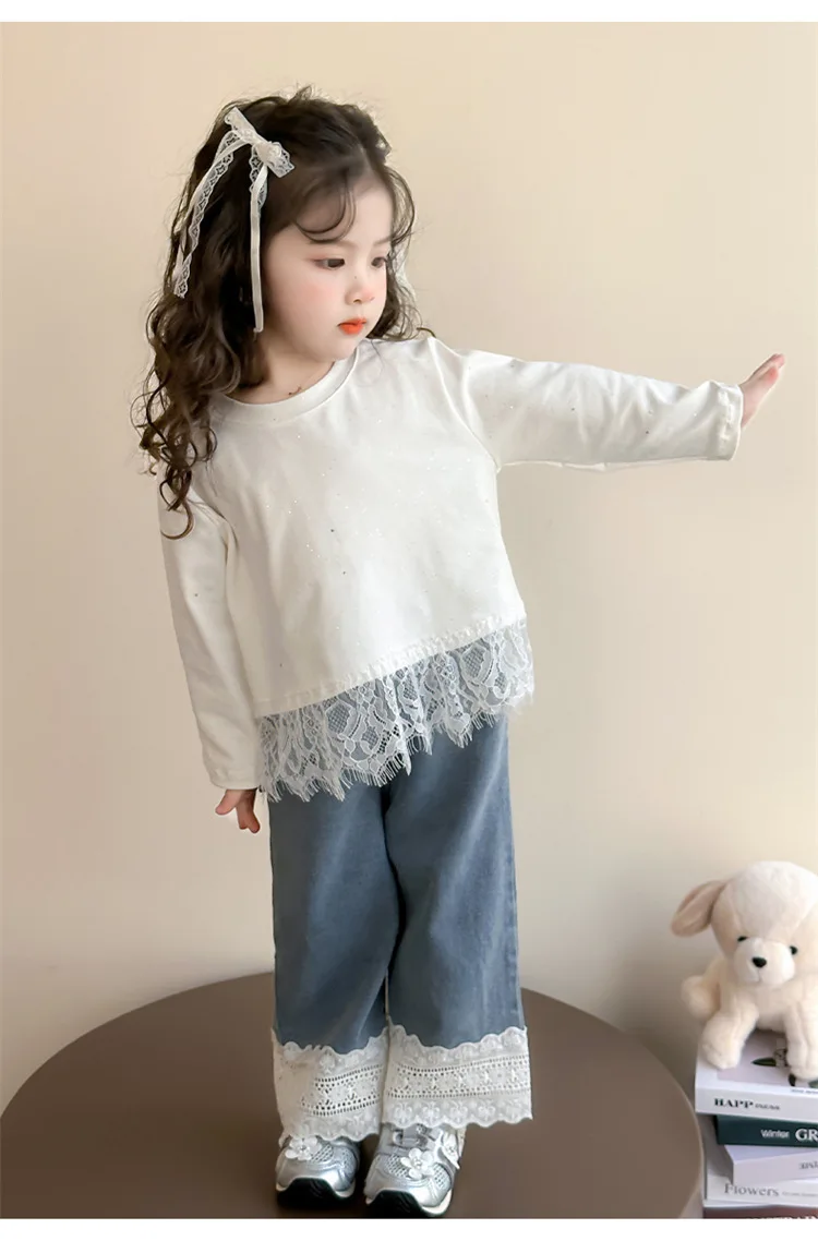 Neue Herbst Mädchen Bodenbildung Shirt 1-7T Spitze Patchwork Nette Punkte Langarm T-shirts kinder Basis Tops koreanischen Stil Kleidung – Detail 8