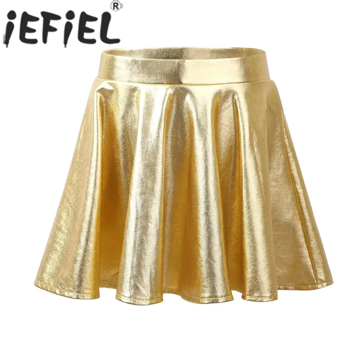 Girls Shiny Metallic Pleated Built in Shorts Mini Skirt Cheerleading Jazz Dance Skating Aerobics Gymnastics Performance Costume