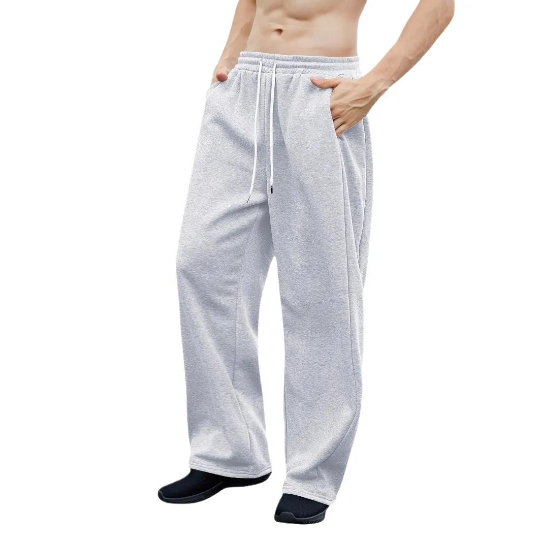 25 European and American men's waist trousers waist drawstring straight wide-leg loose trousers sports trousers pocket men pants