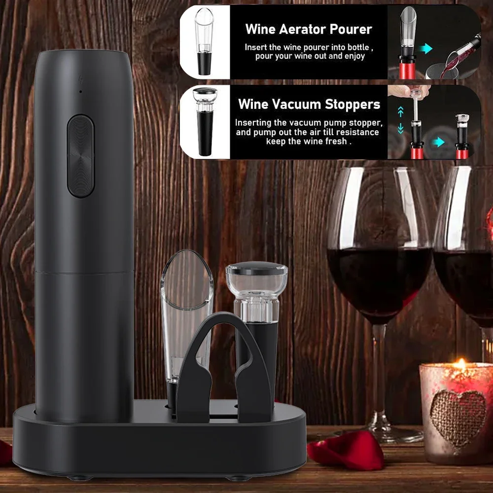 Abridor de vinho elétrico recarregável usb automático grande alimentado por bateria abridor de garrafa sem esforço para cozinha bartools festa presente