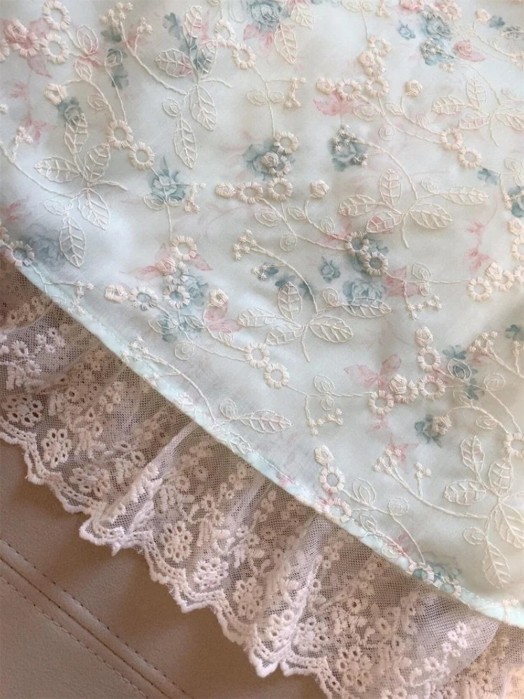 Fashion Elegant Warm Sling Print Dress Vintage Sweet Lace Up Sleeveless Green A-line Dresses Summer Chic Slim Thin New Outfits