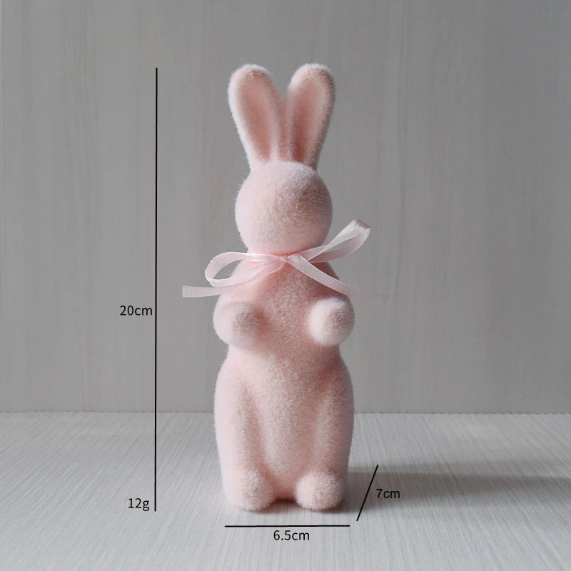 Easter Bunny Ornament Flocked Rabbit Figurines with Bowtie Easter Holiday Home Decoration Rabbit Garden Statues Decoration Craft