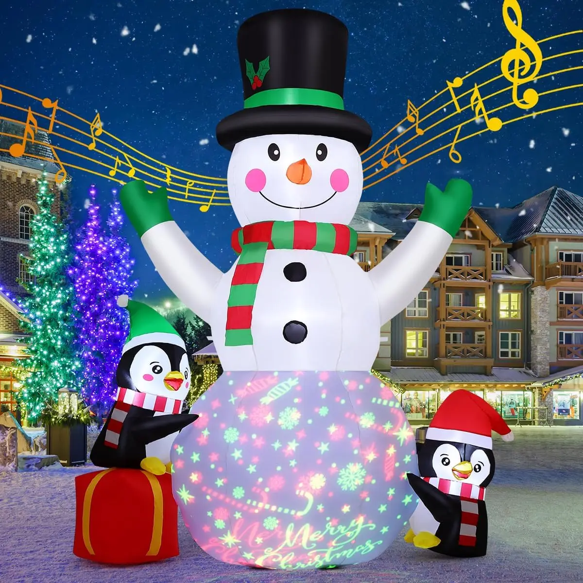 8.3 FT Christmas Inflatable Snowman with Built-in Music Box and Rotating Colorful LED Lights, Outdoor Blow-Up Party Decoration