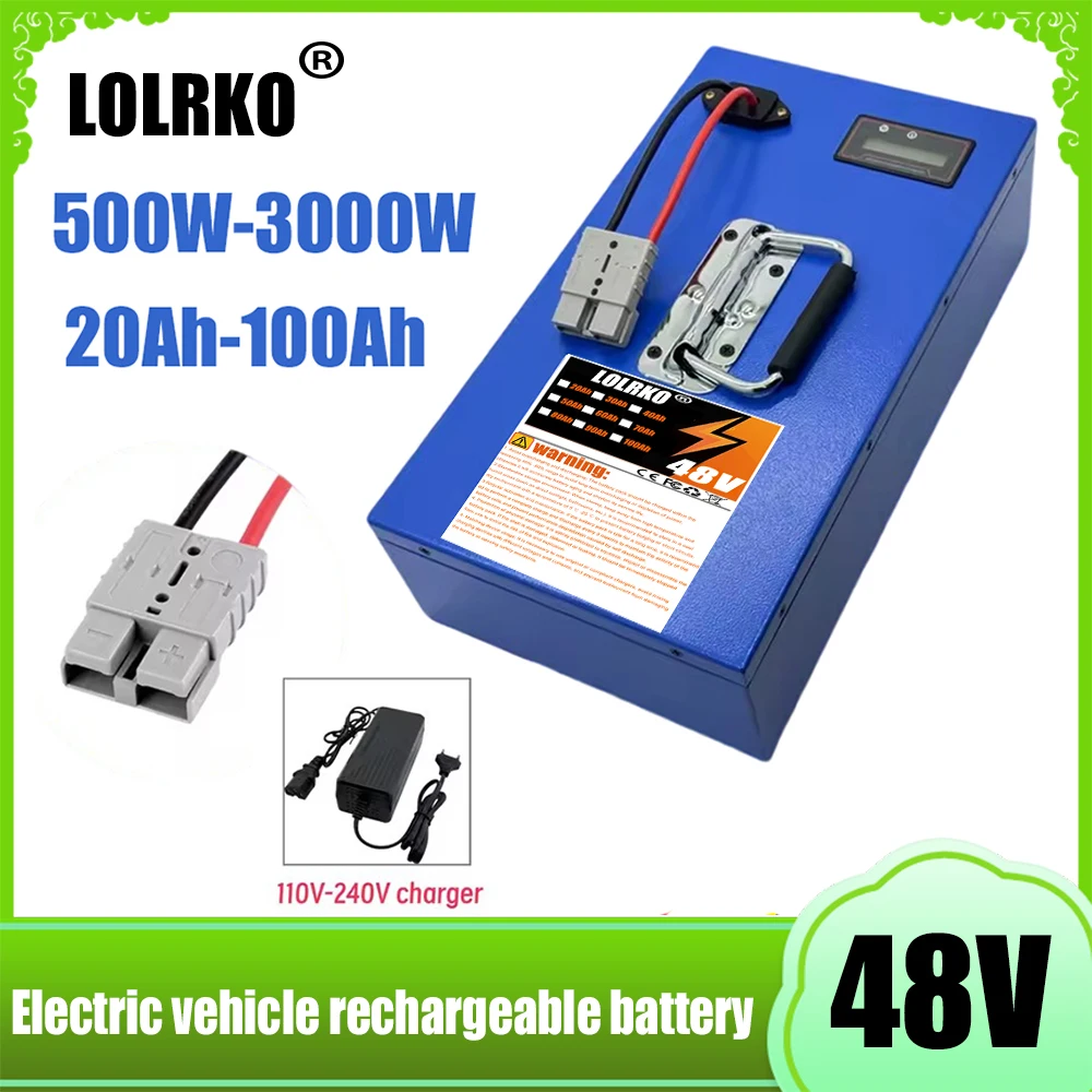 Paquete de baterías de litio recargables de 48V 100Ah 18650 para motocicleta modificada de 2000W, scooter, vehículo con cargador