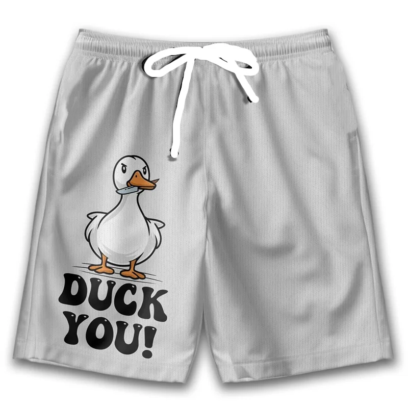 Cartoon Duck Graphic Beach Shorts Men Street Hawaiian Shorts Loose Swimming Trunks Summer 3d Printing Animal Board Shorts Moto