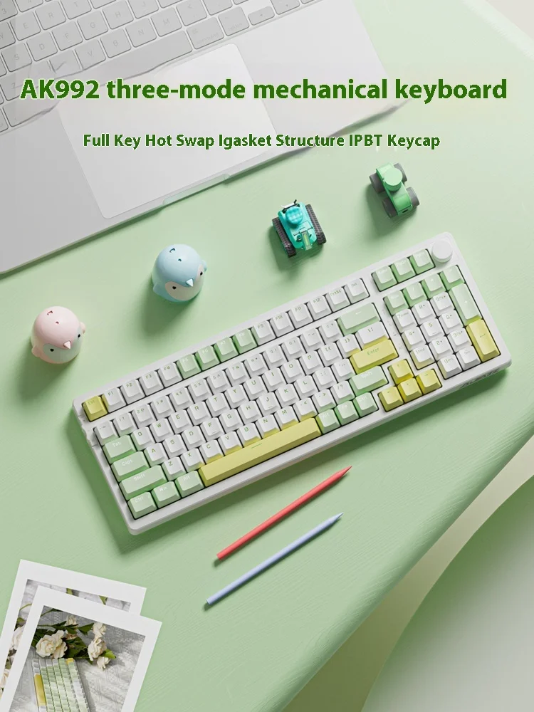 Ajazz Ak992 Mechanical Keyboard Multifunctional Knob Tri Mode Wireless Customized E-Sports Keyboards Rgb Hot Plug Pbt Nkro Gamer