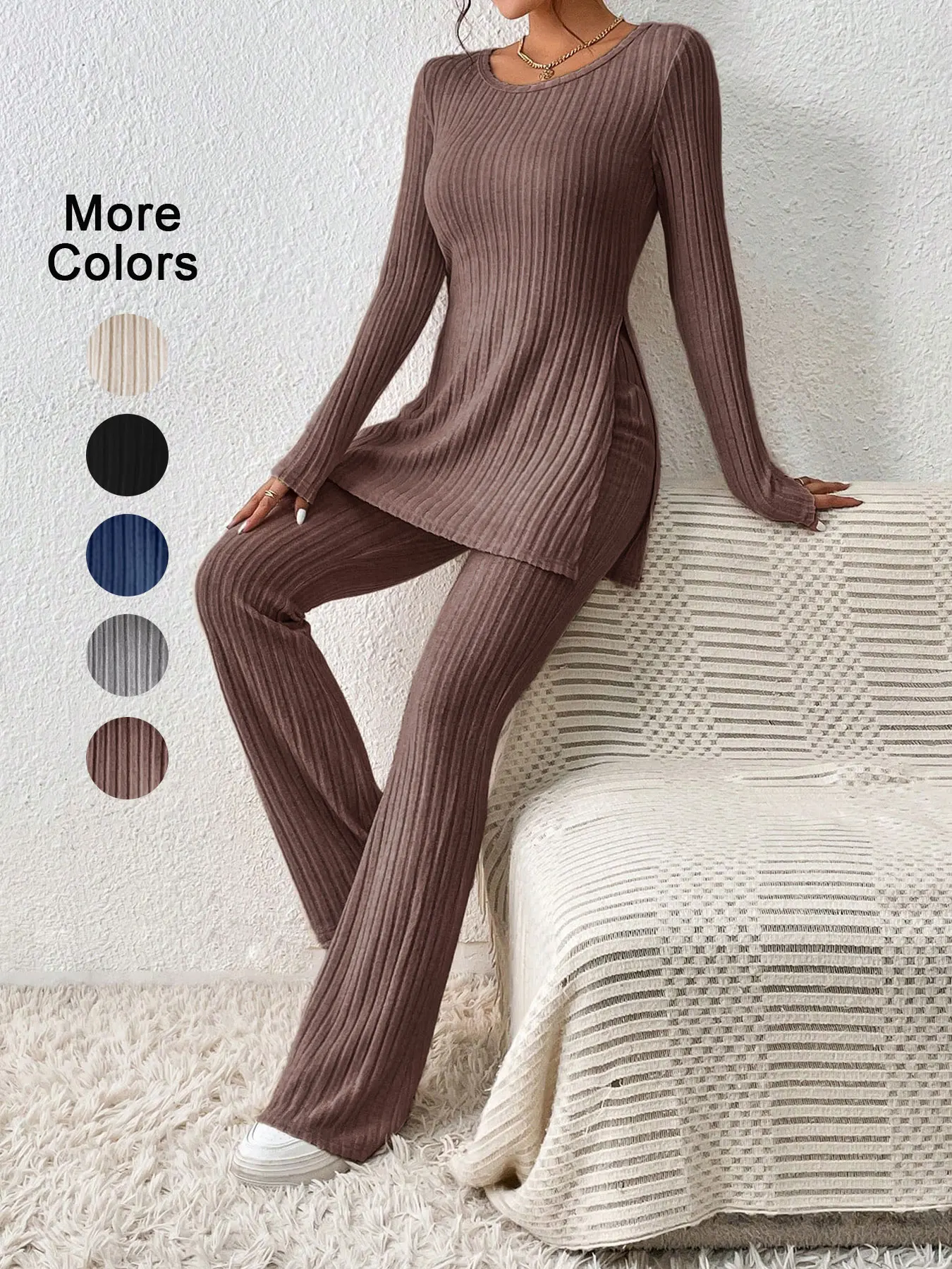 Slim-fit Crew Neck Long Sleeve Ribbed