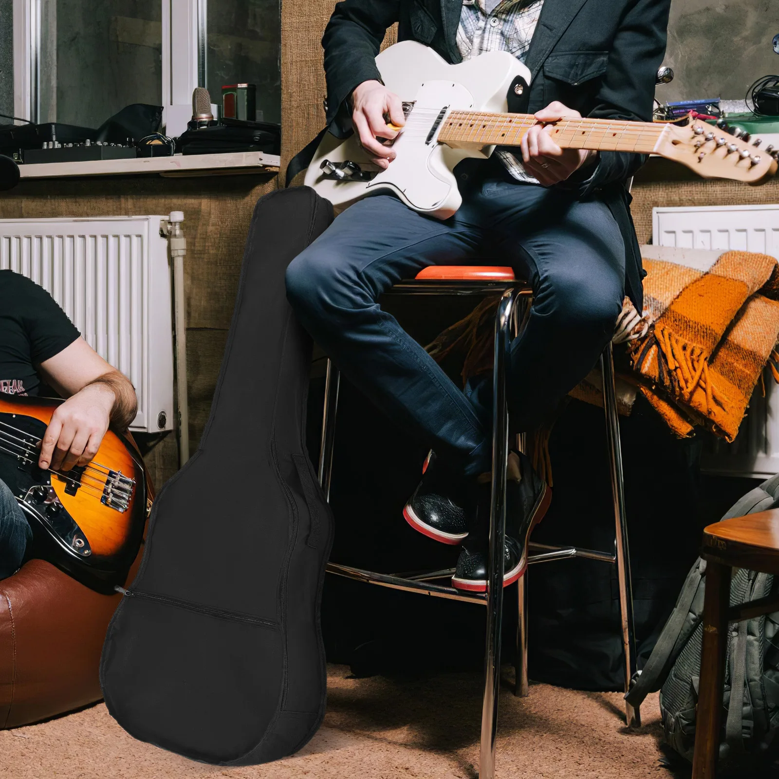 

38-Inch Waterproof Guitar Bag Black Oxford Cloth Large Pocket Double Zipper Strap Acoustic Electric Gig Case 38-Inch Guitar Bag