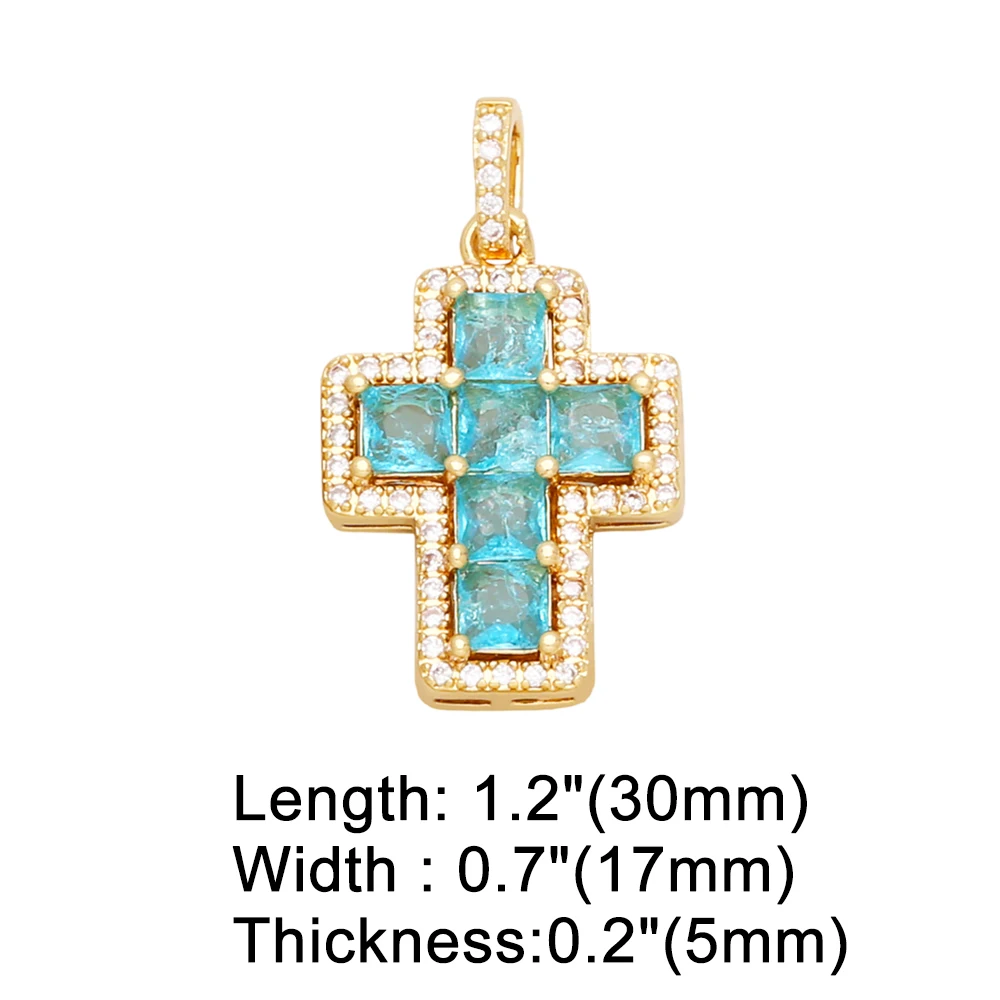OCESRIO Trendy Multicolor Crystal Crucifix Necklace Pendant Copper Gold Plated Cross Jewelry Making Component Wholesale pdtb283