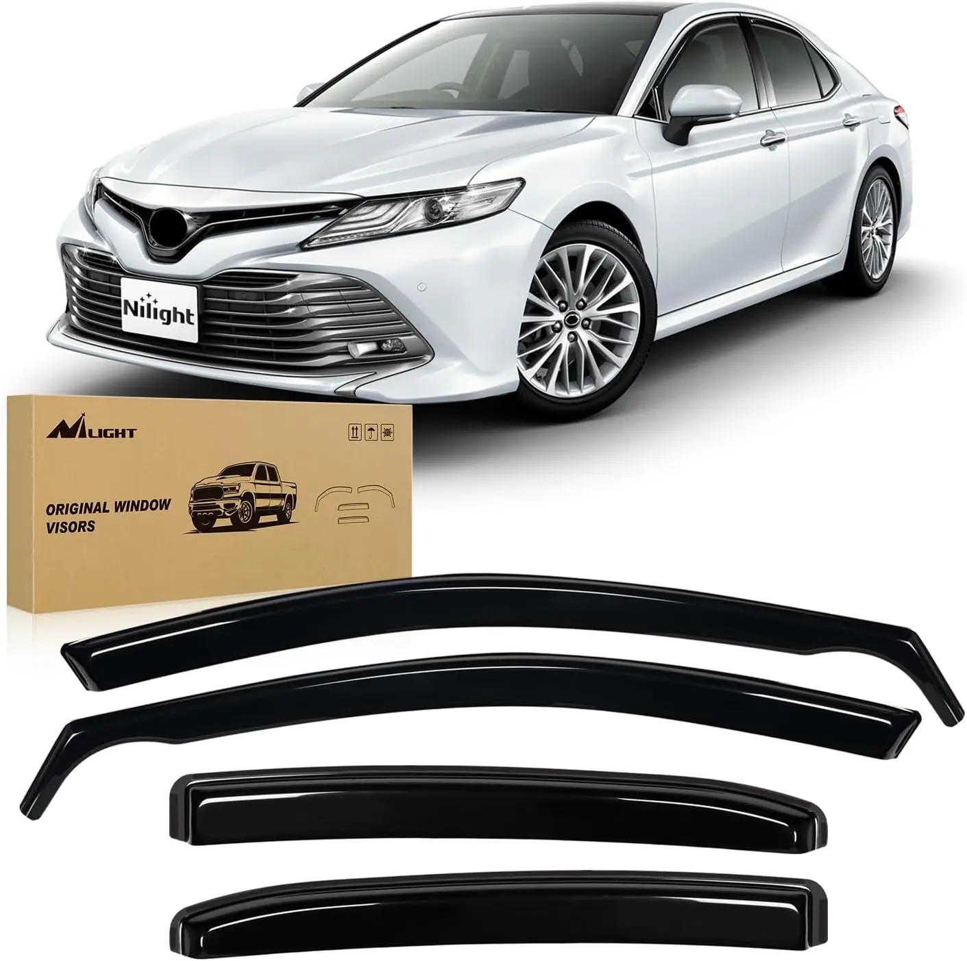 Nilight Smoke Window Visors Rain Guards Outside Mount Side Window Deflectors for Toyota Camry XV70 2018-2024 Highlander 2020-2026 Tundra Double Cab 2022-2024 Sun Rain Wind Deflectors Automotive Exterior Accessories