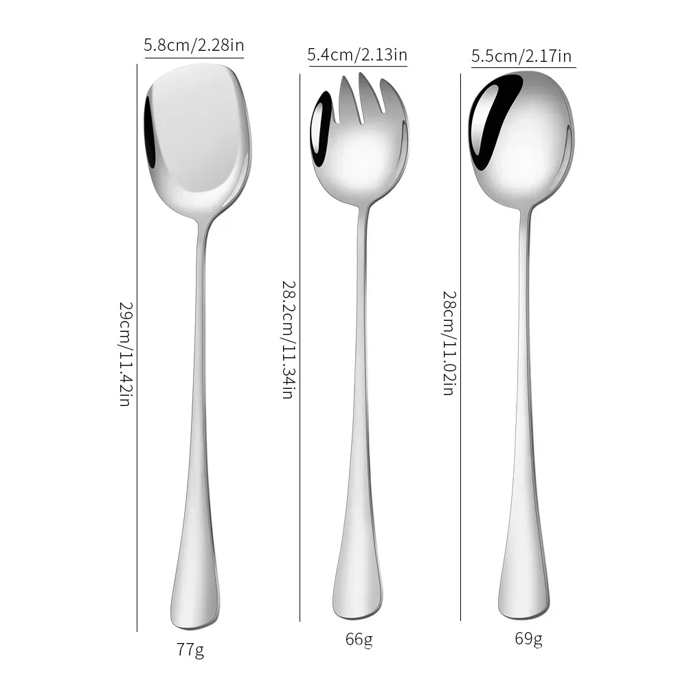Stainless Steel Long Handle Serving Spoon Fork Spatula Set Modern Kitchen Utensils Silver Gold Rose Gold Iridescent