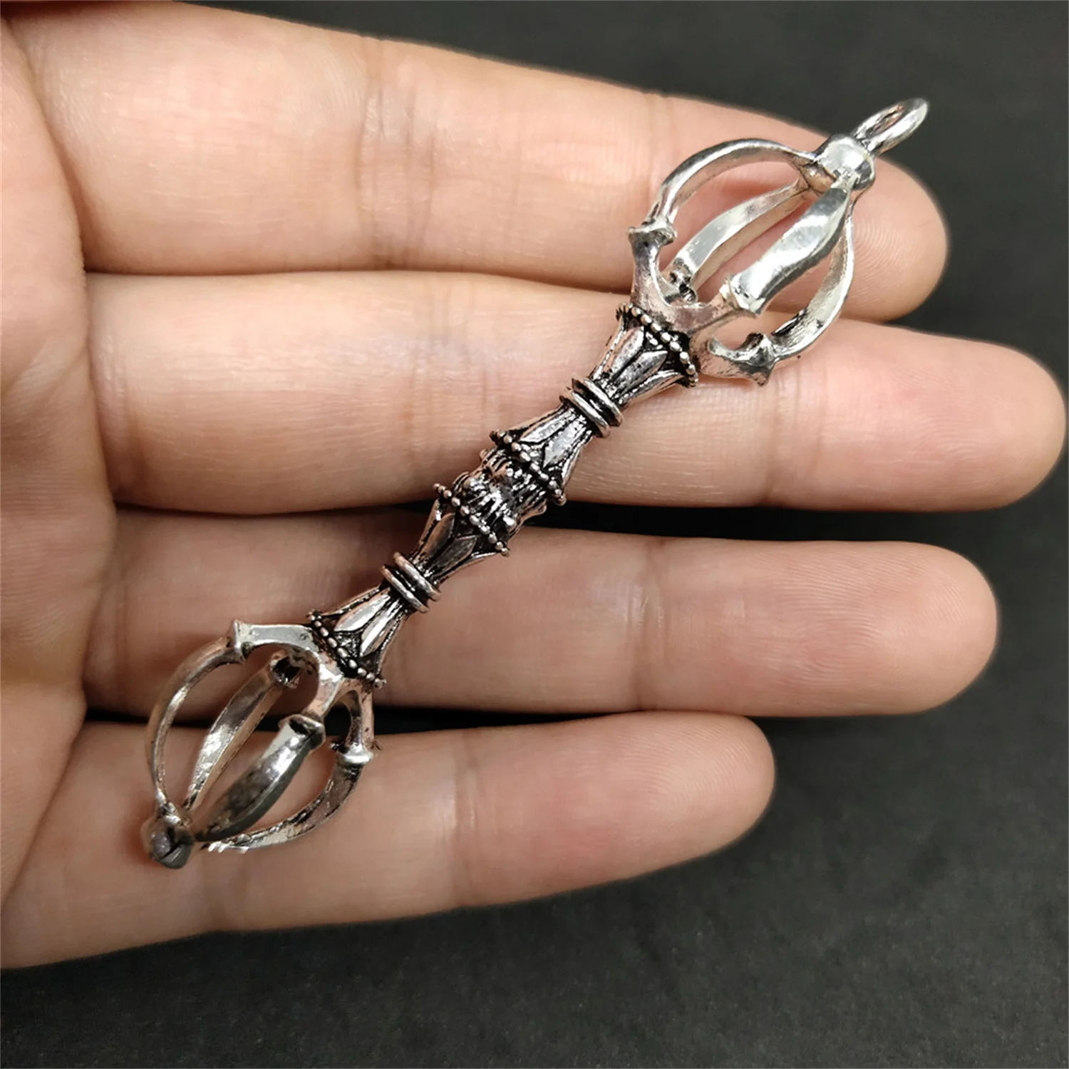 Alloy Pendant Silver Plated Vajra Pendant Necklace Charm Car Keychain Amulet Dangles DIY Accessories Tibetan Style For Men Women