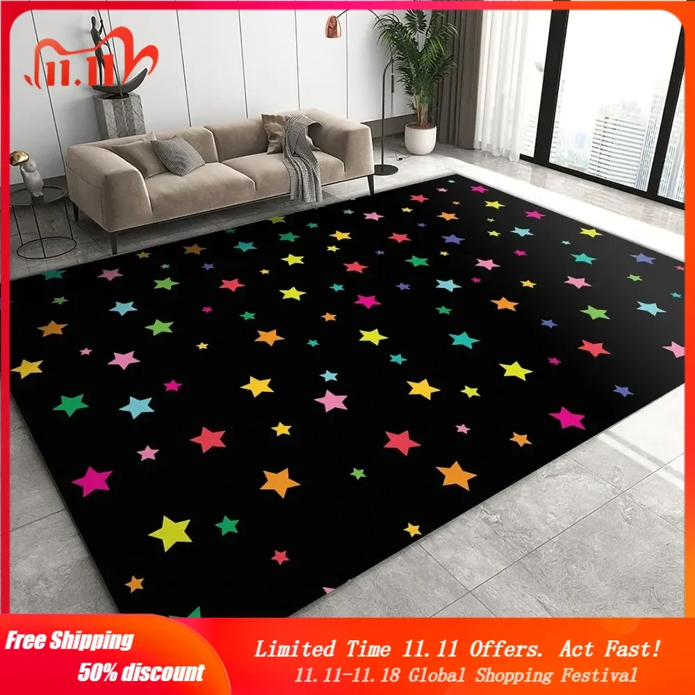 Colorful Stellar Particle Tunnel Large Area Rug, Triangle Star Geometry Classroom Rug with Carpet Tape for Bedroom Men Home Room