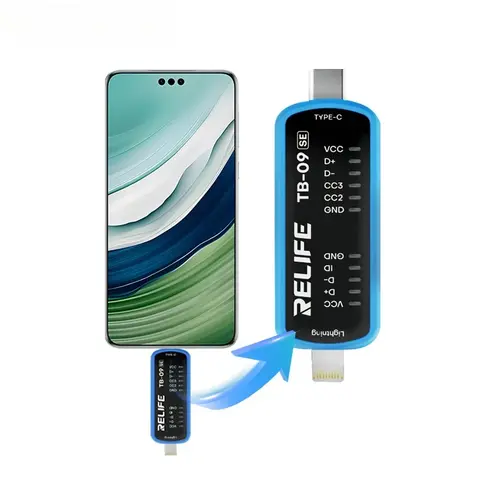 RELIFE TB-09 SE 충전 포트 테스터 (휴대폰 수리용) 듀얼 플러그 라이트닝 및 C타입 인터페이스 고속 오류 감지 도구