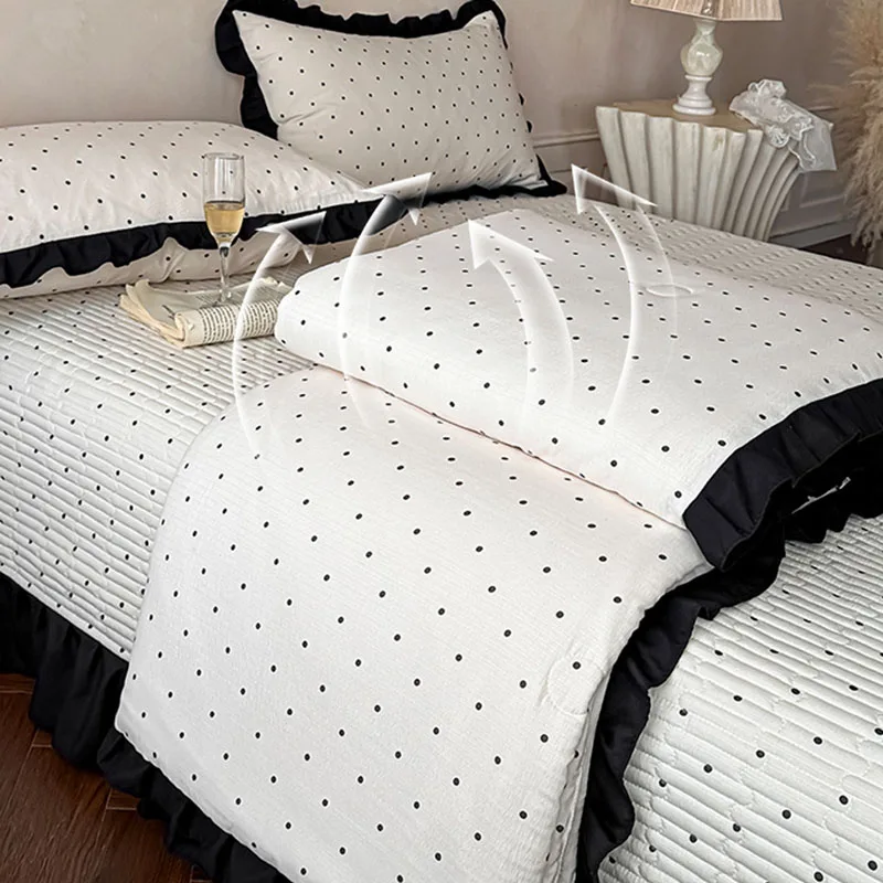 1Pc 200X230Cm Pure Cotton French Quilt High Quality Soft Printed Summer Quilts with Lace Lightweight Double Size Home Textile