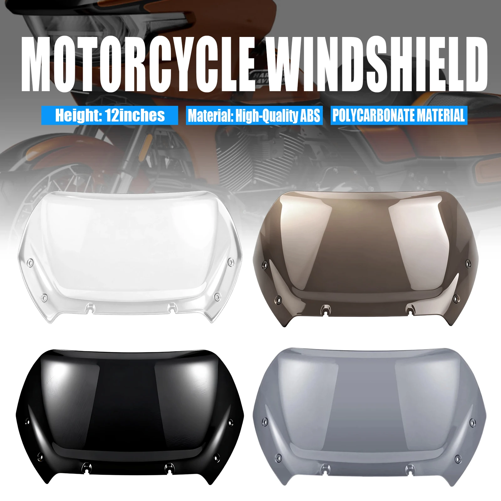 For Harley Road Glide 2023-2024 ABS Plastic Motorcycle 12 Inch Windshield Windscreen Wind Deflector Wind Splitter