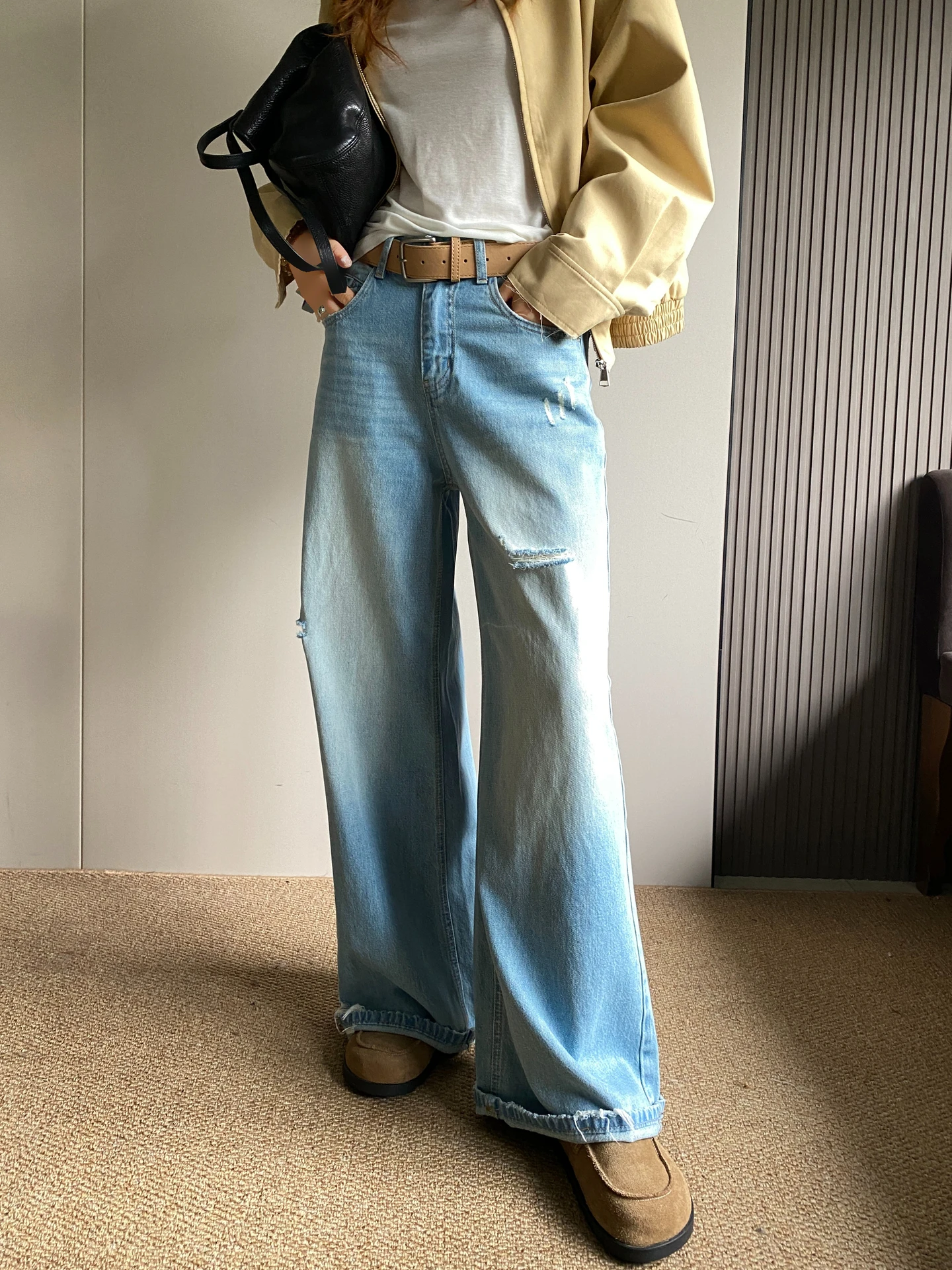 

High Waist Wide Leg Denim Jeans Women's Spring 2026 New Design Sense Flip Loose Straight Floor-Length Pants