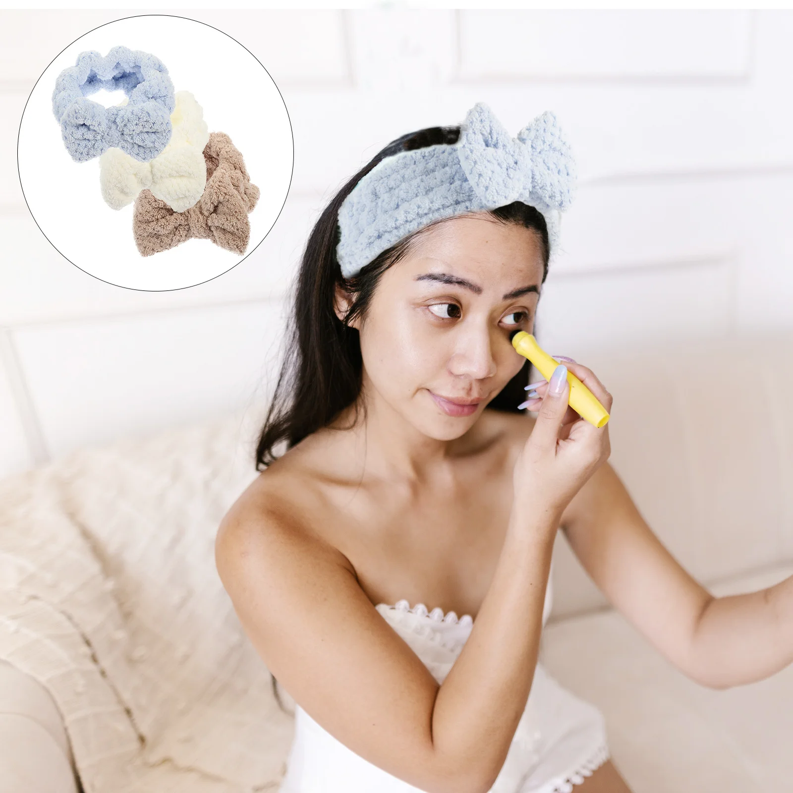 

3 шт., повязка на голову для мытья лица, мягкие эластичные повязки для волос с бантом, повязка для волос для ванны, спа, макияжа, комплект повязки на голову с бантом, браслет для макияжа