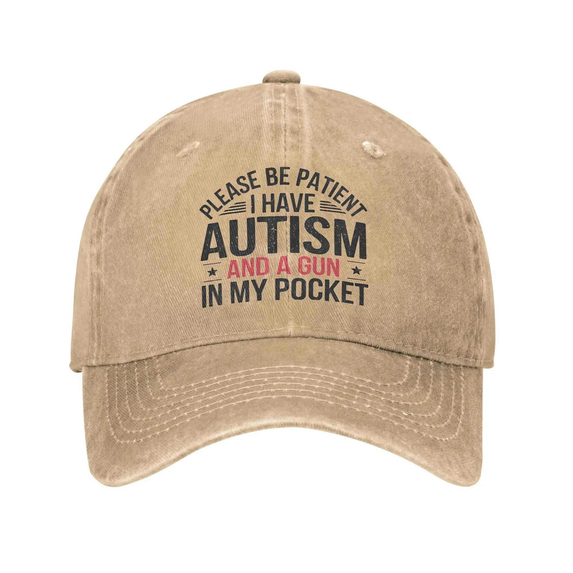 Please Be Patient I Have Autism and a Gun Unisex Baseball Cap Funny Saying Distressed Hat Vintage Outdoor Workouts Soft Headwear