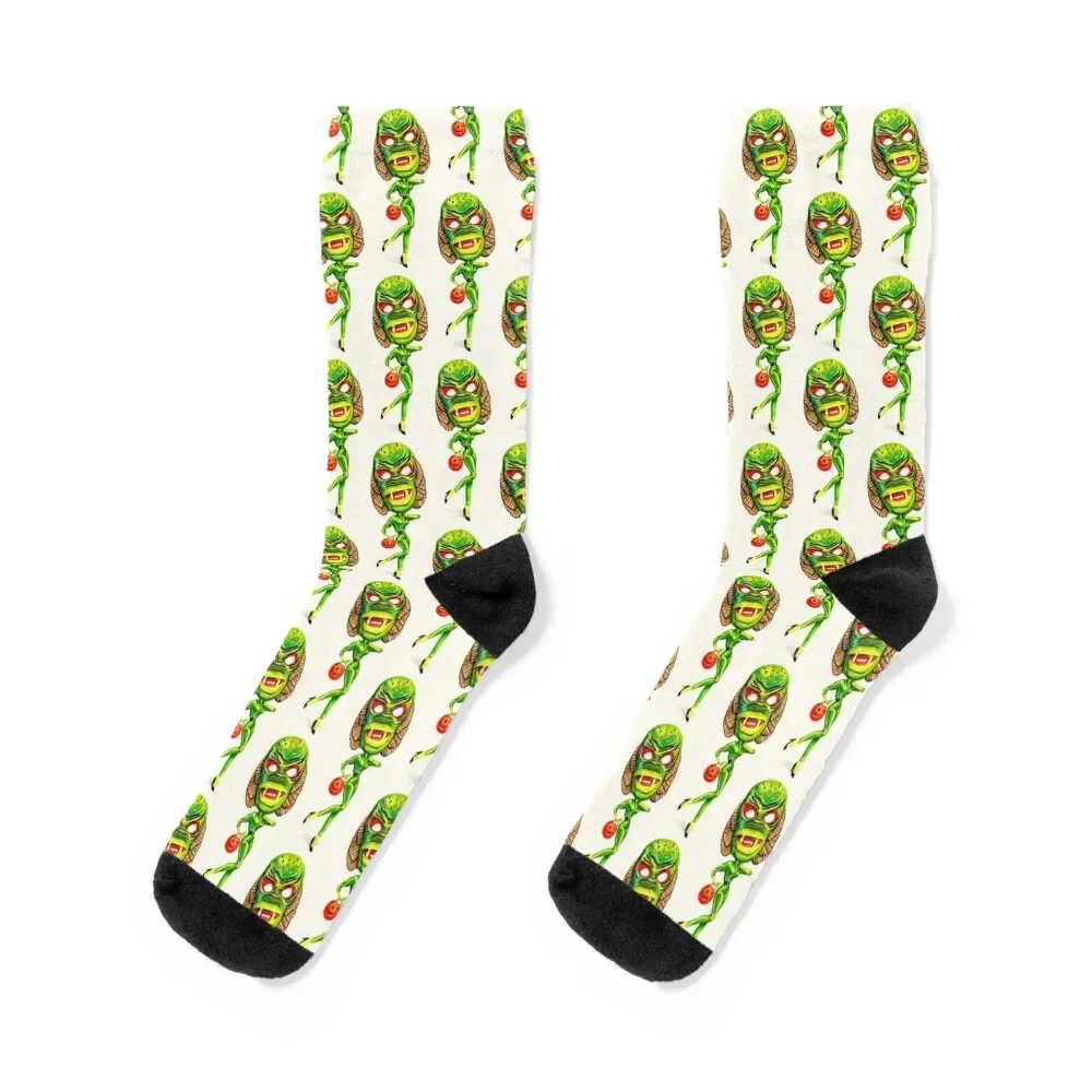 

Halloween Trick or Treat Pin-Up: Creature From the Black Lagoon - White Socks custom sports Non-slip Women's Socks Men's