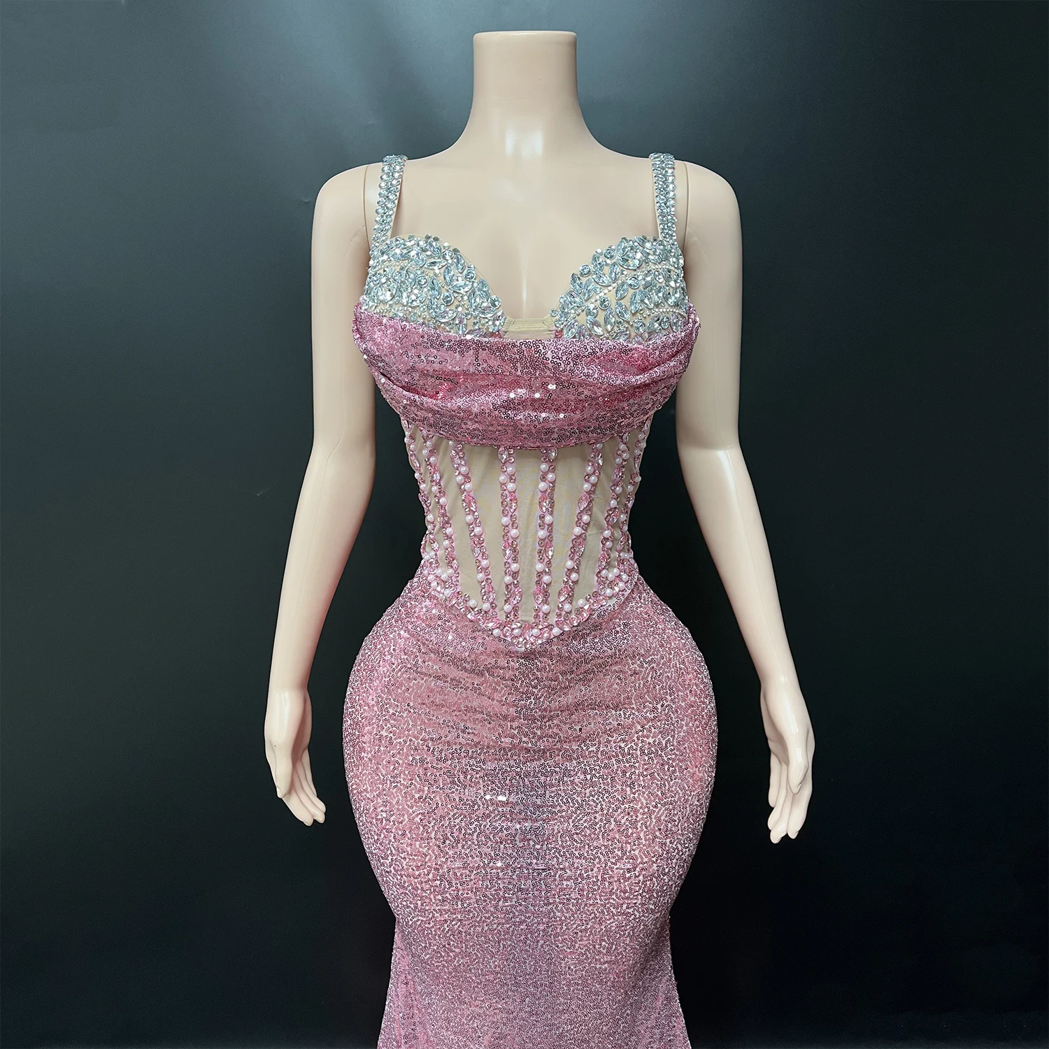 Elegante rosa strass glitter vestido de noite cocktail festa de aniversário vestido de festa de casamento vestido de sereia africano