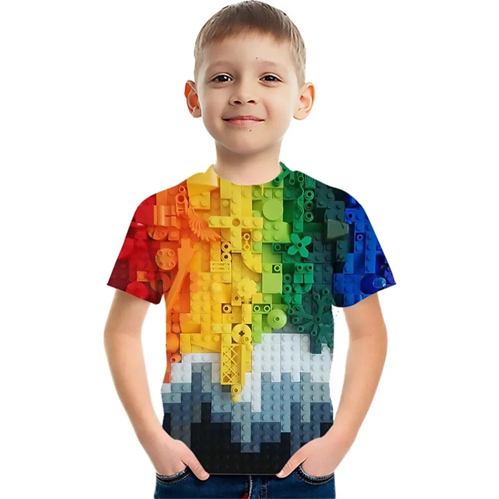 New Building Blocks Funny 3d Print Boy Birthday Clothes Retro Summer Boy T Shirts Kids T Shirt For Boys Short Sleeve Top Tee