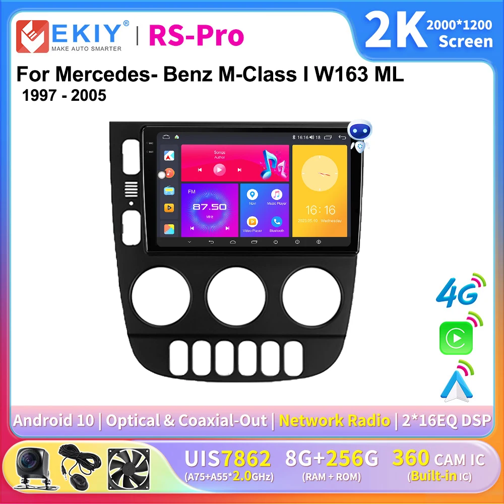 

EKIY 2K Screen Android Car Radio For Mercedes- Benz M-Class I W163 ML 1997-2005 Carplay Stereo Multimedia Video Player GPS 2 Din