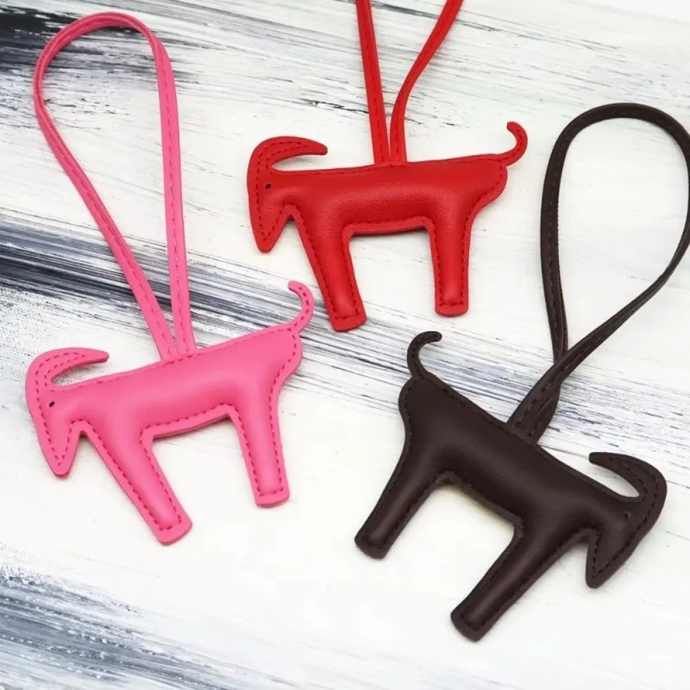 PU Leather Goat Bag Pendant Scratch Resistant Water Resistant Goat Hanging Ornament Versatile Strings Rope Phone Charm Lanyard