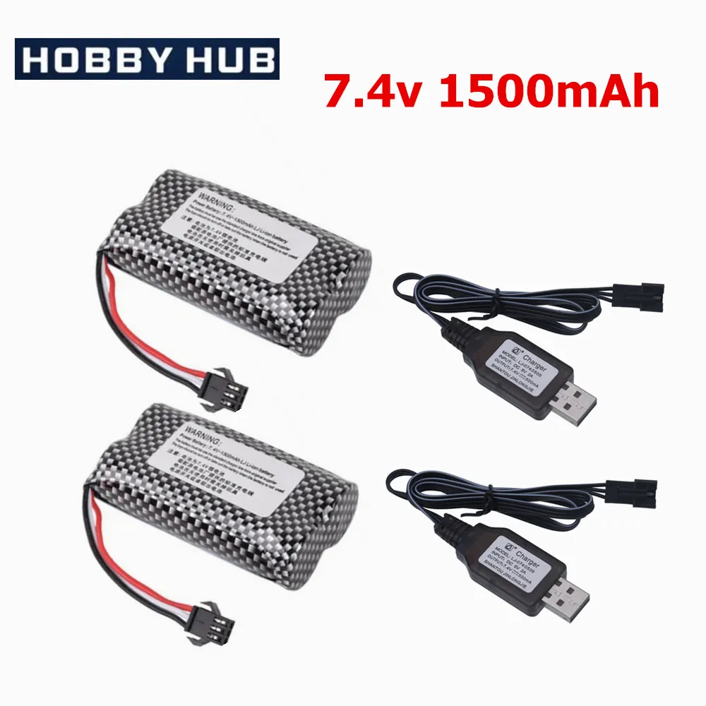 Batterie et chargeur pour voitures RC, 7.4V, 1500mAh, 18650 mAh, Eddie ion, détection de geste de montre, voiture cascadeur RC torsadée, 7.4V, prise SM-3P