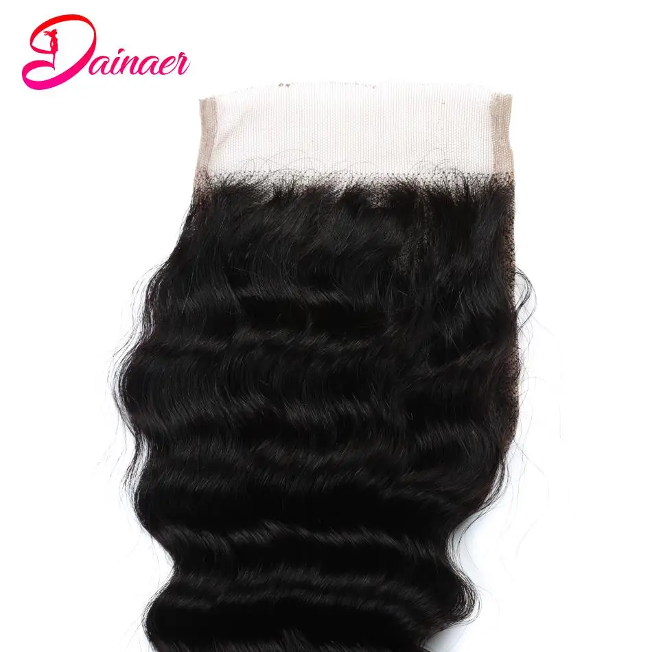 Onda Profunda Lace Encerramento Cabelo Humano, 100% Cabelo Humano, Cabelo Remy Macio, Pré-Arrancadas, Brasileiro, 4x4