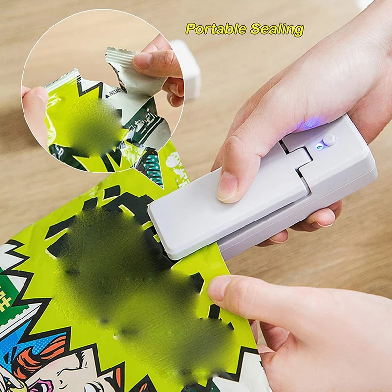 Mini Bag Sealer,Rechargeable Quick Heat Vacuum Sealer Seals For Plastic Chip Snack Fresh Bags Helps Preservation Storage